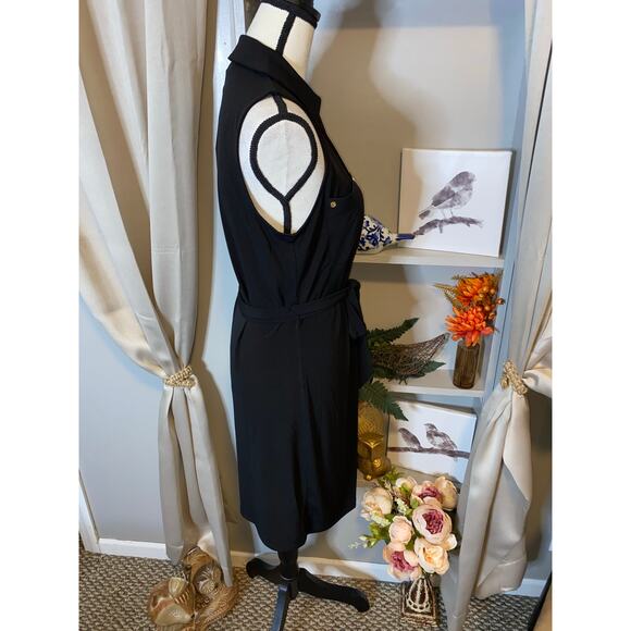 NWT $135 Michael Kors Black Gold Buttons Sleeveless Shirt Dress with Fabric Belt - Picture 7 of 12